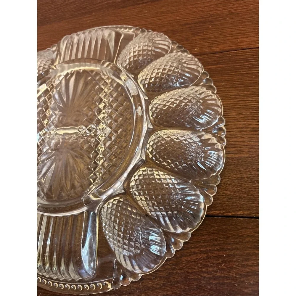 Vtg L.E. Smith‎ Clear Glass Deviled Egg Plate Platter Relish Tray Diamond Point